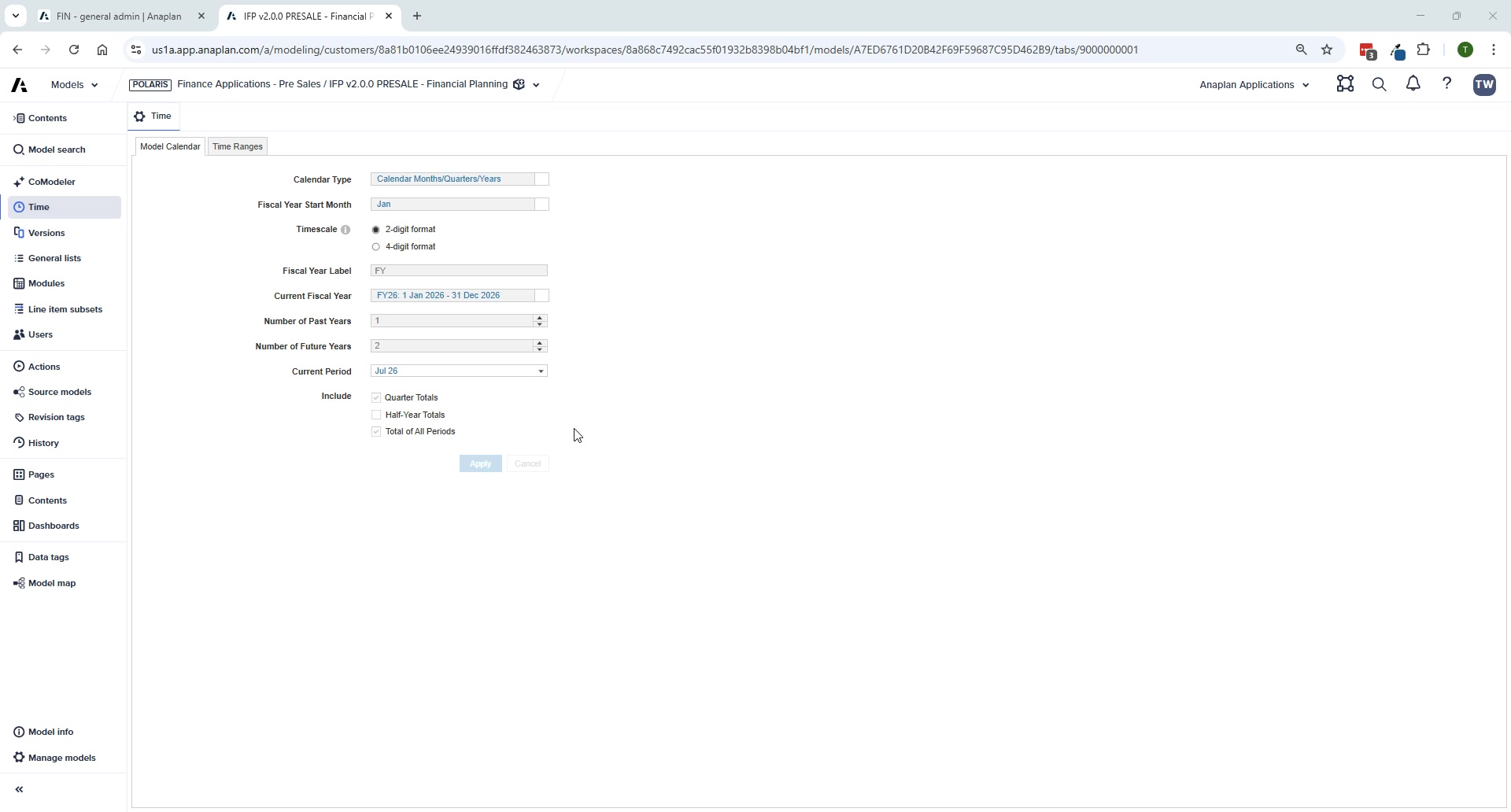 IFP v2.0 back-end setup — key post-deployment steps: calendar forward to 2026, CapEx/HC spoke model mapping, ADO data movements, and import actions for demo environments